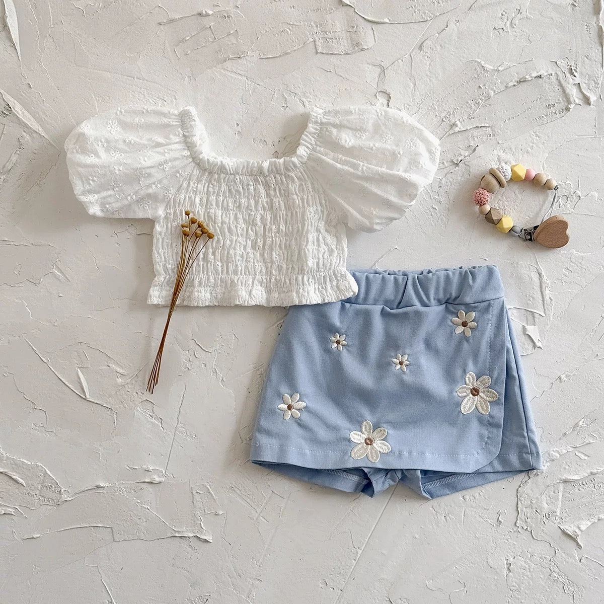 SS0037 デイジー刺繍ナチュラルセットアップ 【Baby】